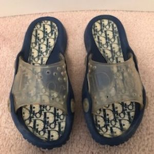 RARE! Christian Dior Pool Slides Blue & White
